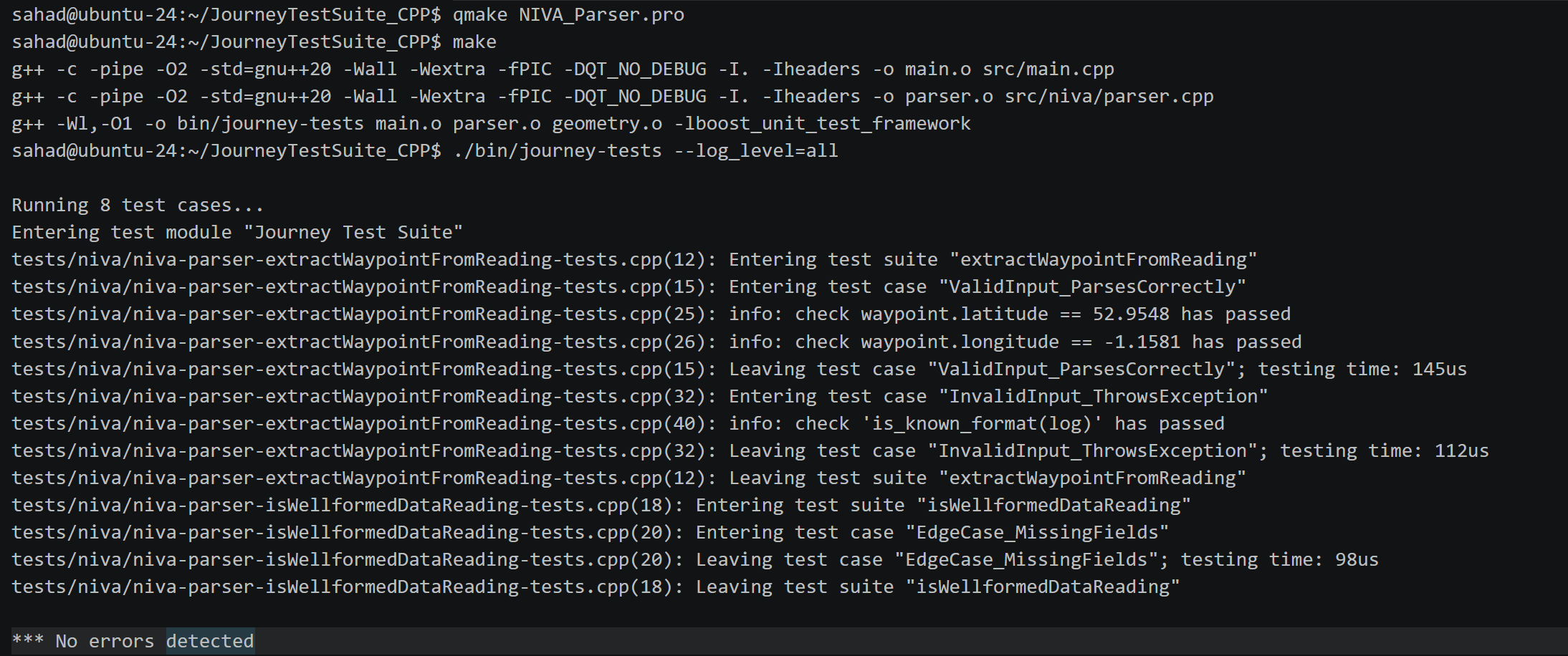 C++ GPS Journey Test Suite