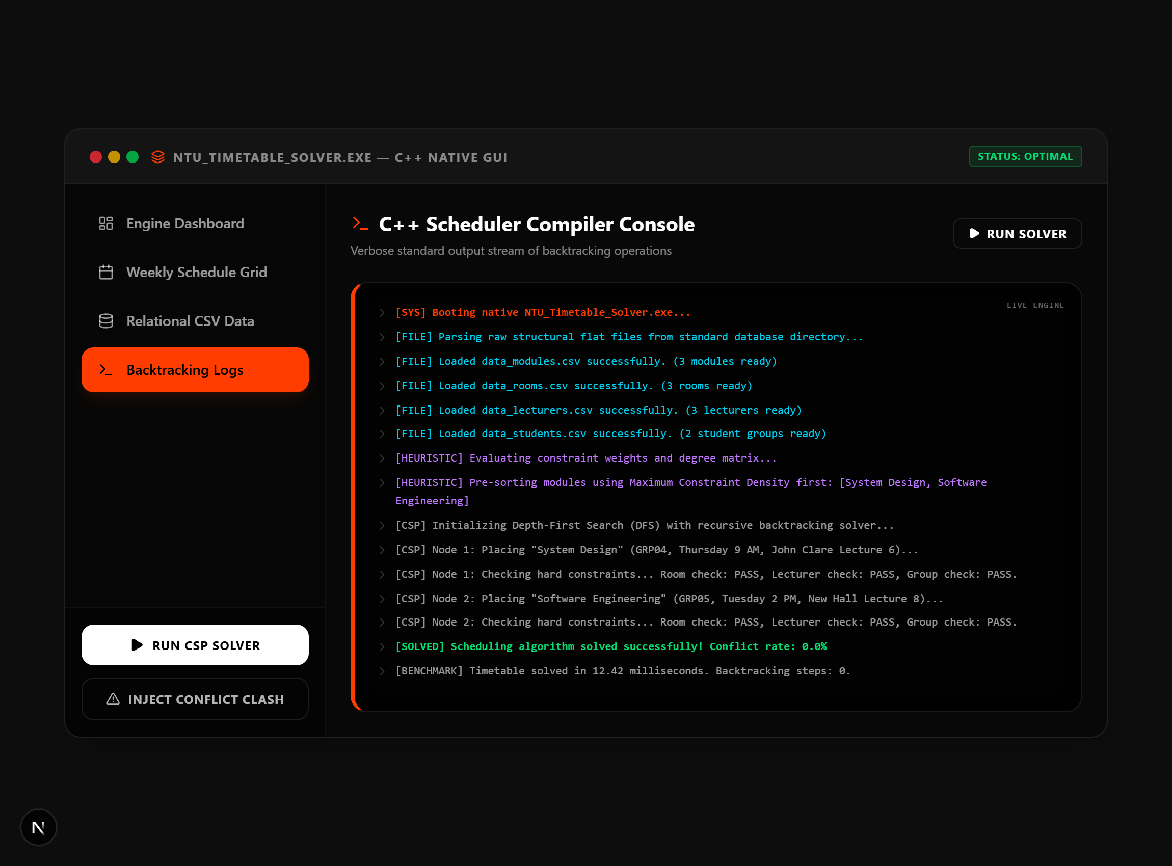 NTU Academic Timetabling System screenshot 2